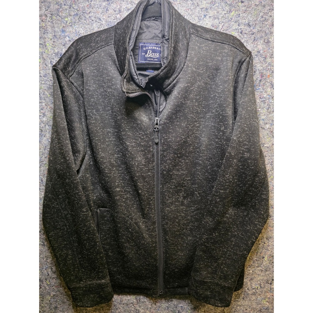 932 GH Bass Mens Full Zip Sweater Jacket Quilted Bib Charcoal TG B0006